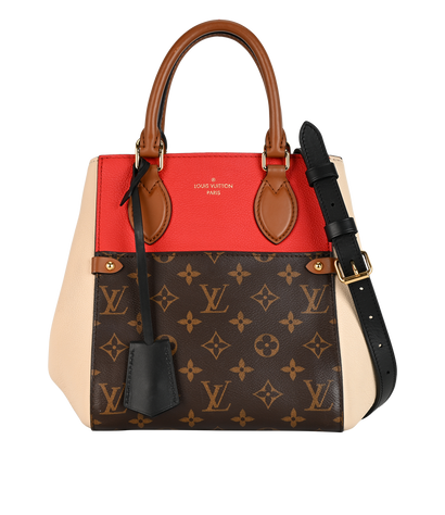 Fold Tote PM, &pound;1,200, Handbags, Brown/Cream/Red, Canvas/Leather, Front view